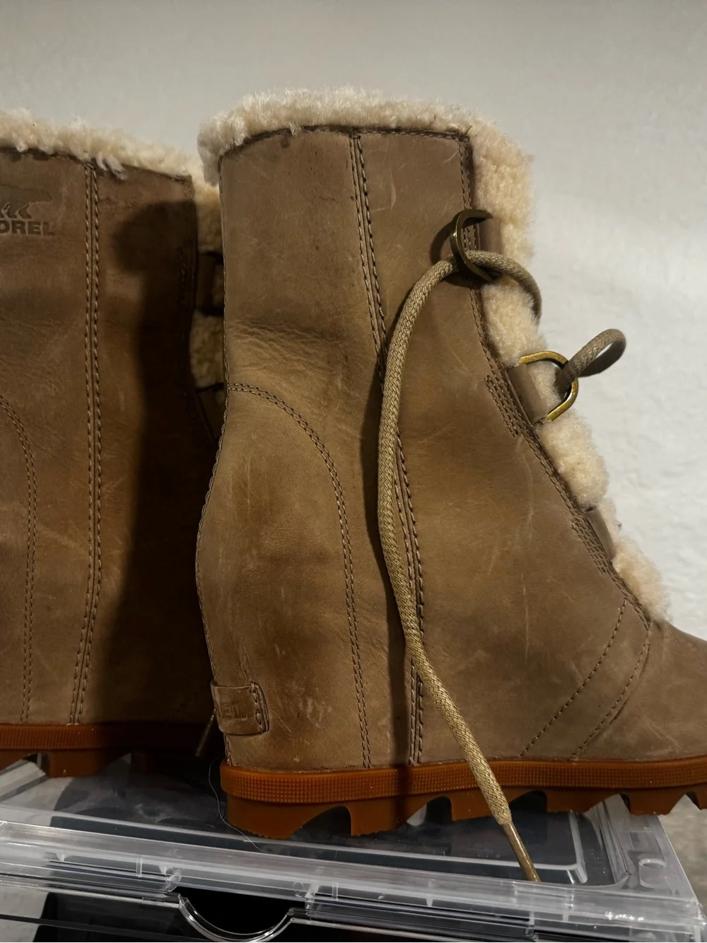 Sorel Shearling-Lined Wedge Ankle Boots - Tan